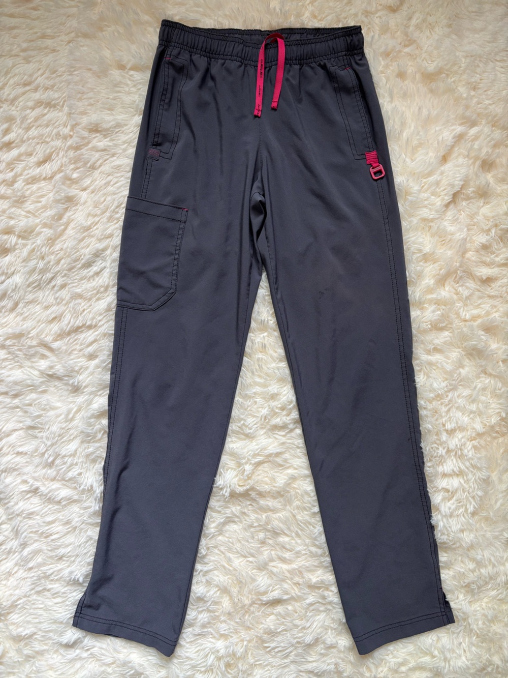 Carhartt C52510 Scrub Pants Womens XS Petite Gray Pink Elastic Waist Pockets